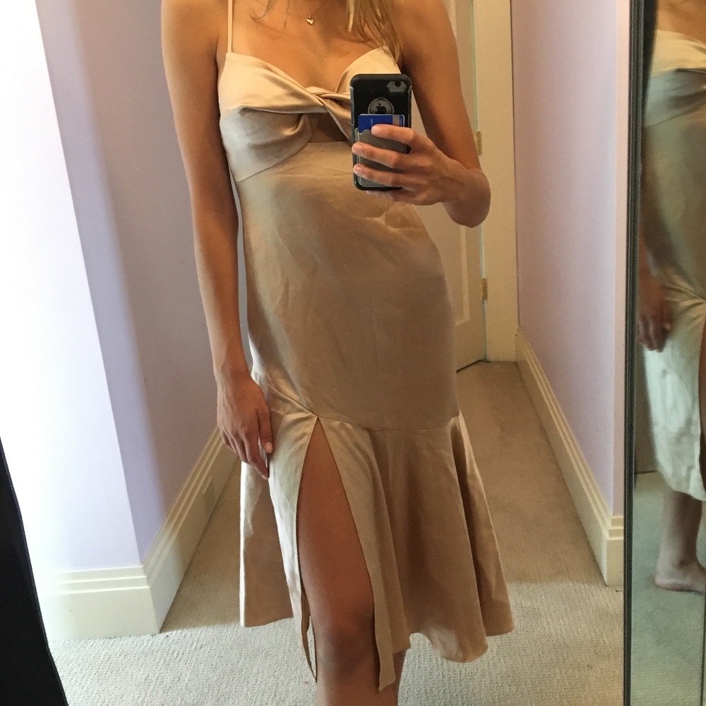 Silk Tan Midi Dress